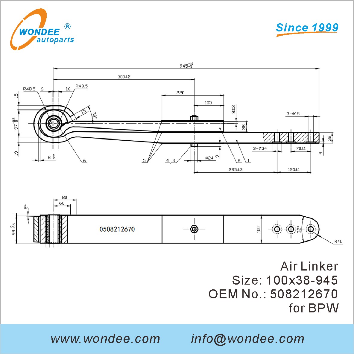 Wondee Autoparts Air Linker OEM 508212670 لـ BPW