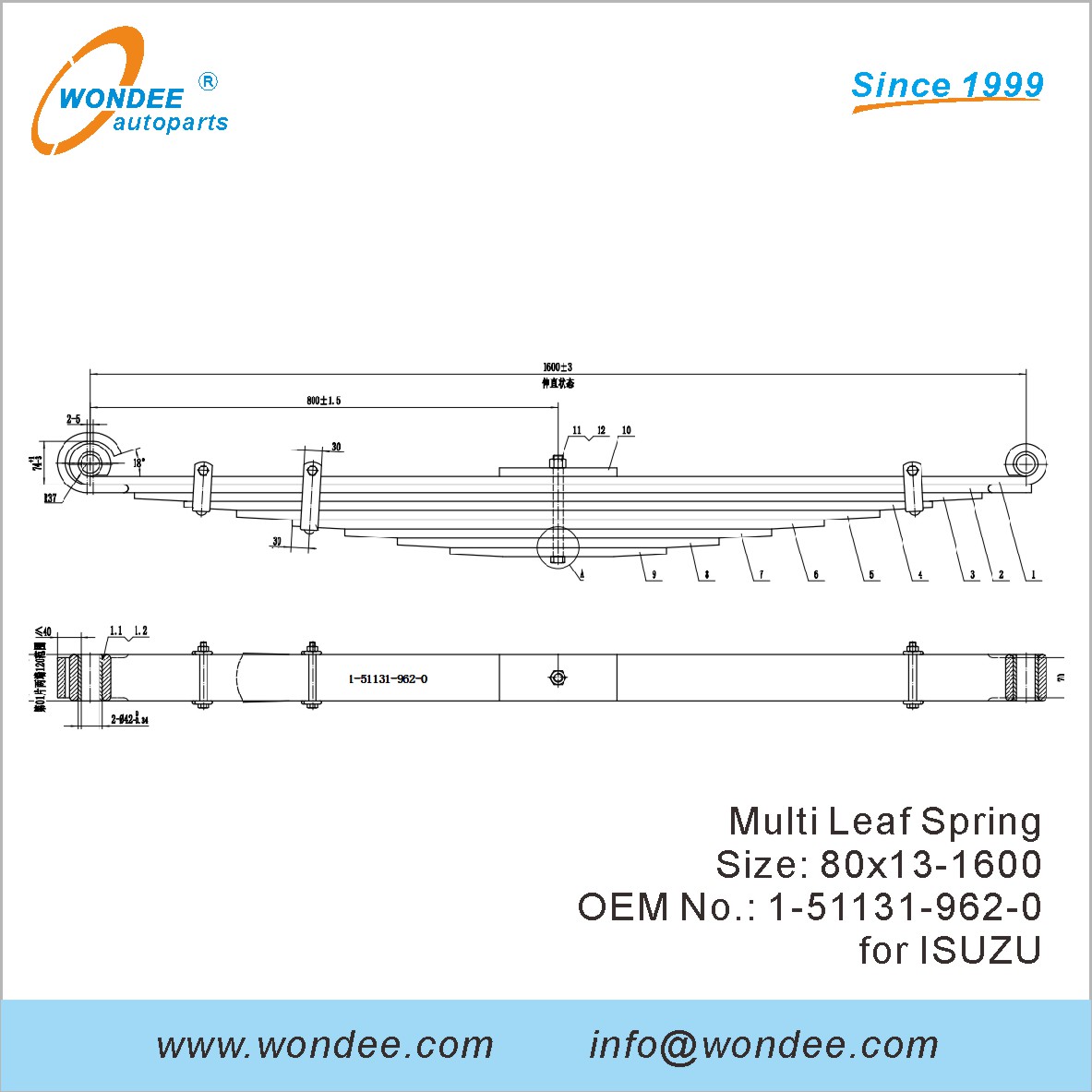 Wondee شاحنة الشاحنة الثقيلة الربيع OEM 1-51131-962-0 لإيزوزو