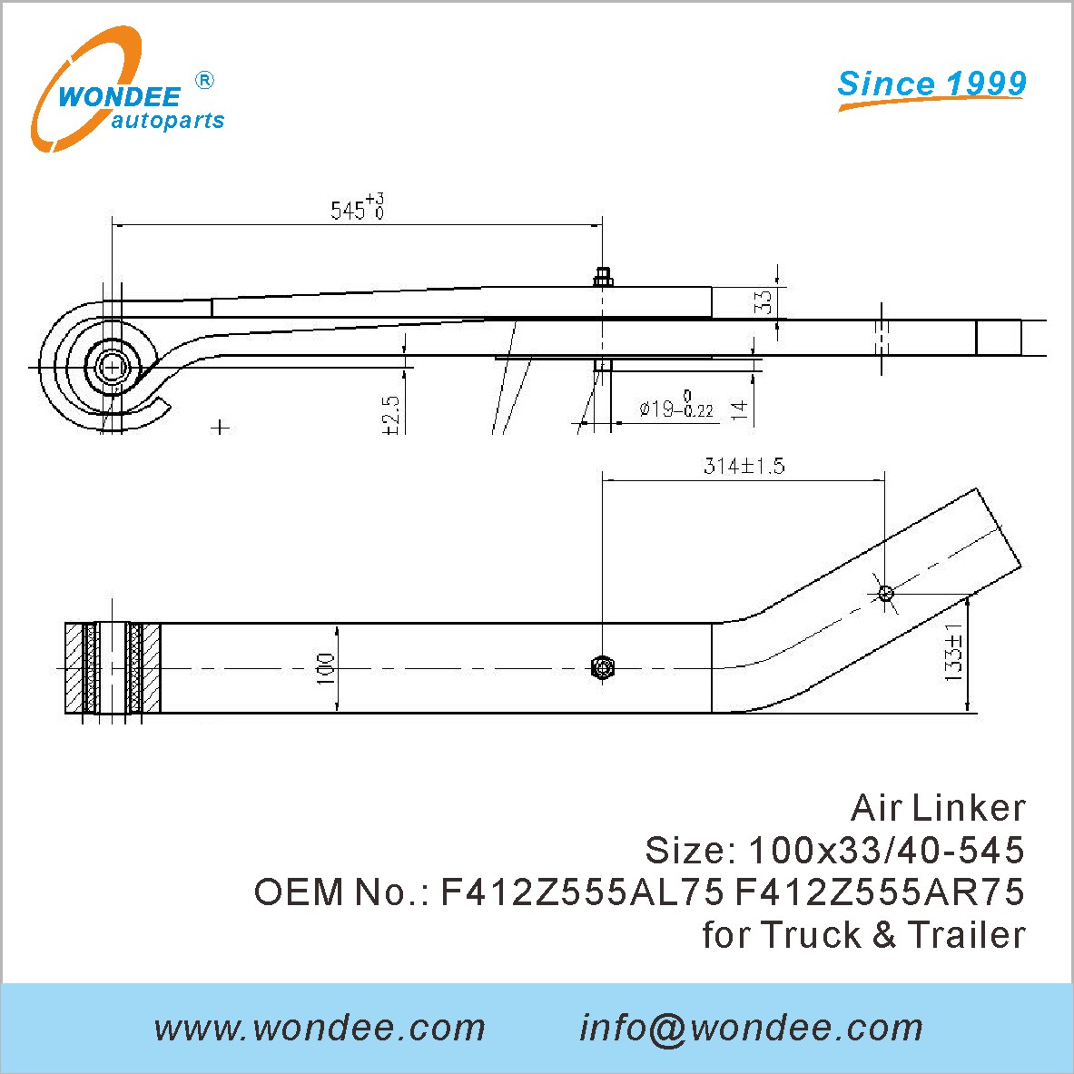 Wondee Autoparts Air Linker OEM F412Z555AL75 F412Z555AR75 للشاحنة والمقطورة