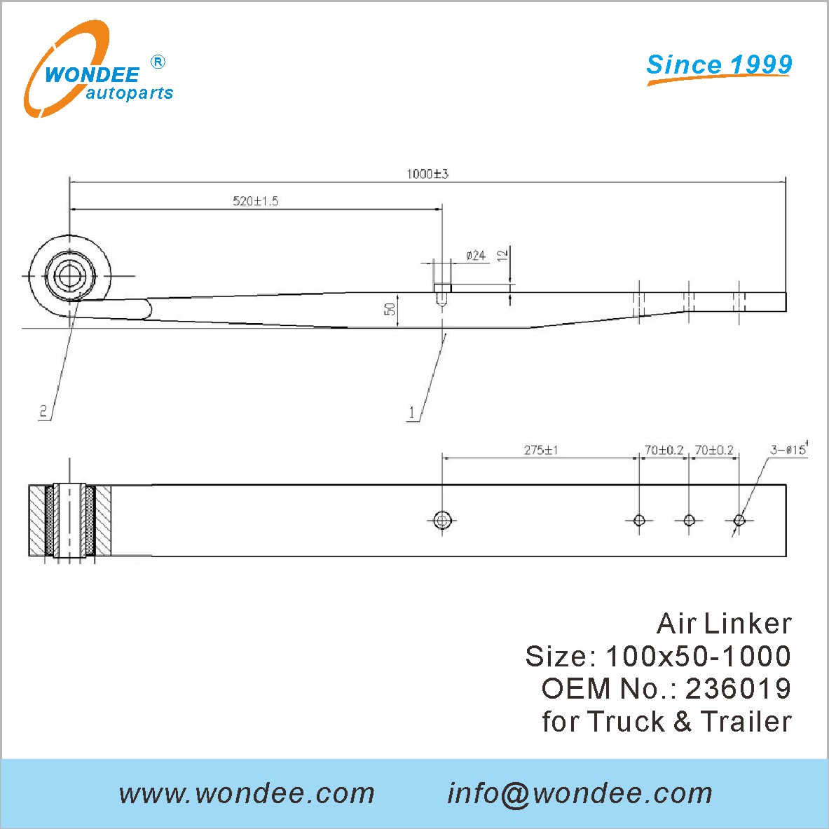 Wondee Autoparts Air Linker OEM 236019 للشاحنة والمقطورة