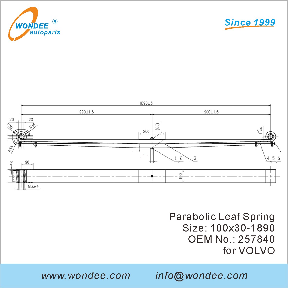 Wondee Light Duty Leaf Spring OEM 257840 for Volvo