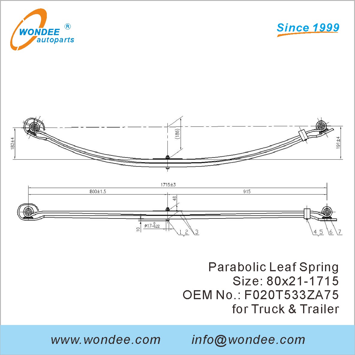 Wondee Light Duty Leaf Spring OEM F020T533ZA75 للشاحنة والمقطورة
