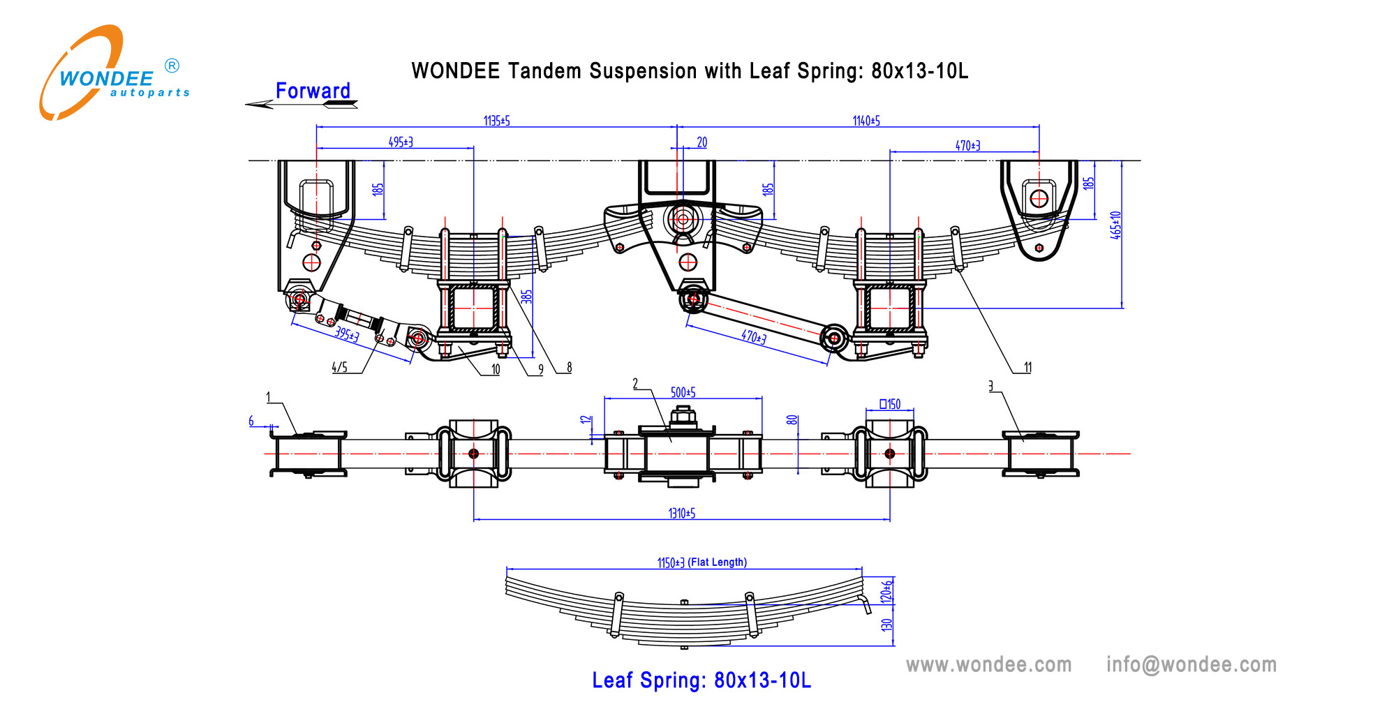 تعليق Tandem Wondee مع ورقة الربيع 80x13-10L-2