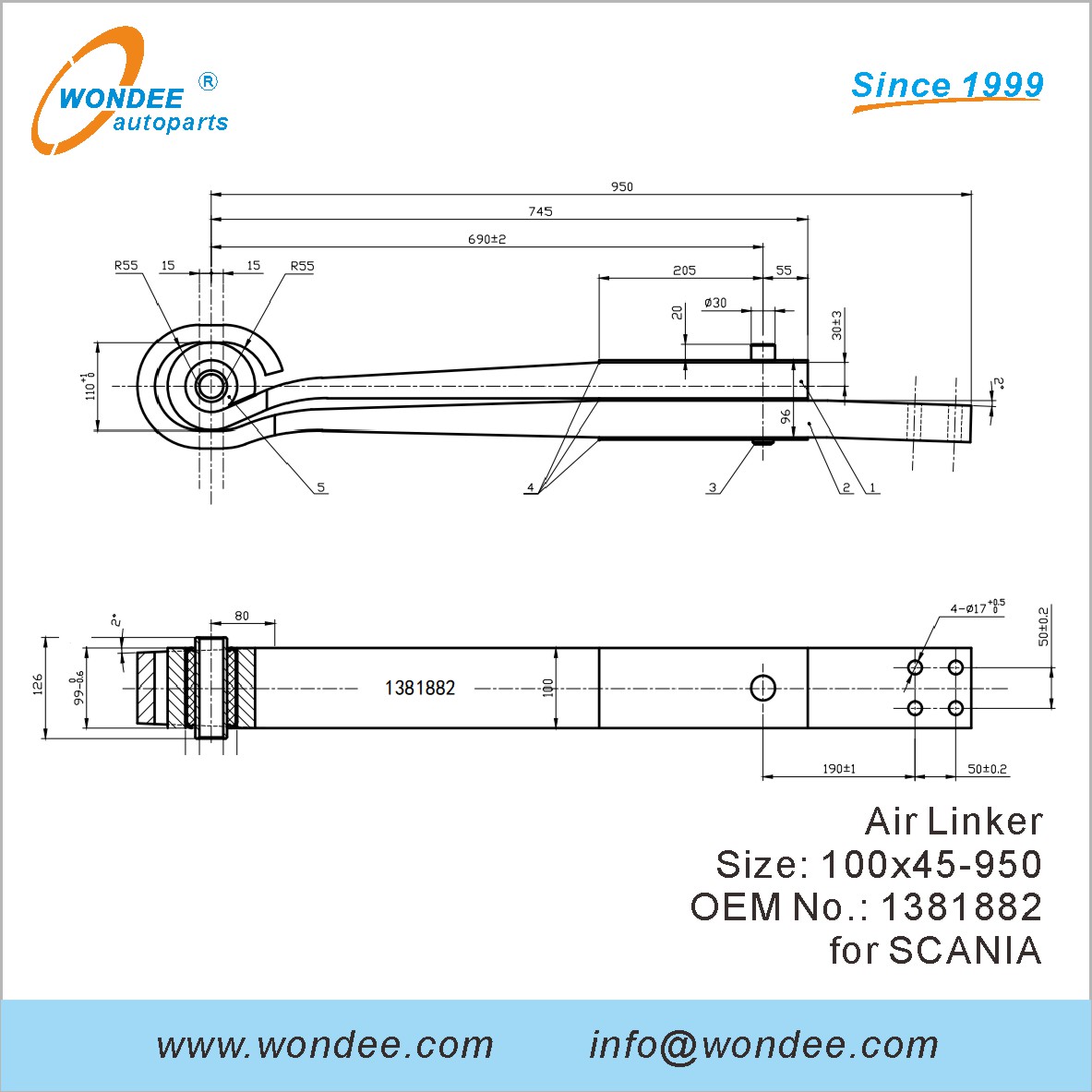 Wondee Autoparts Air Linker OEM 1381882 لـ Scania