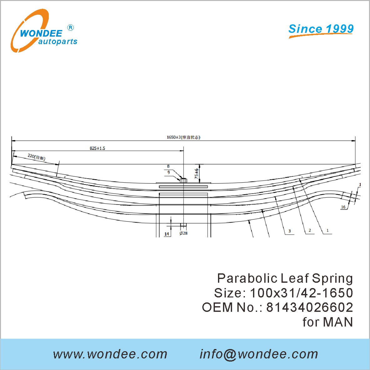 WONDEE HUSTER DUTICH PARABOLIC SPRING OEM 81434026602 for Man