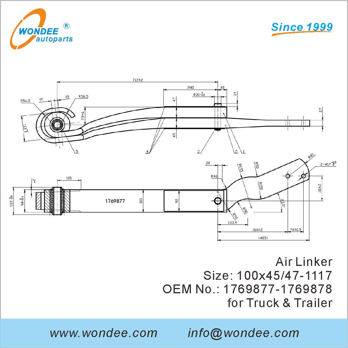 Wondee Autoparts Air Linker OEM 1769877-1769878 للشاحنة والمقطورة