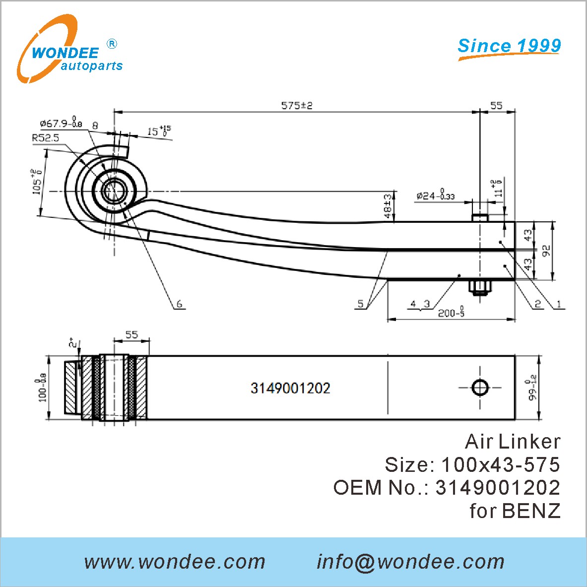 Wondee Autoparts Air Linker OEM 3149001202 للبنز
