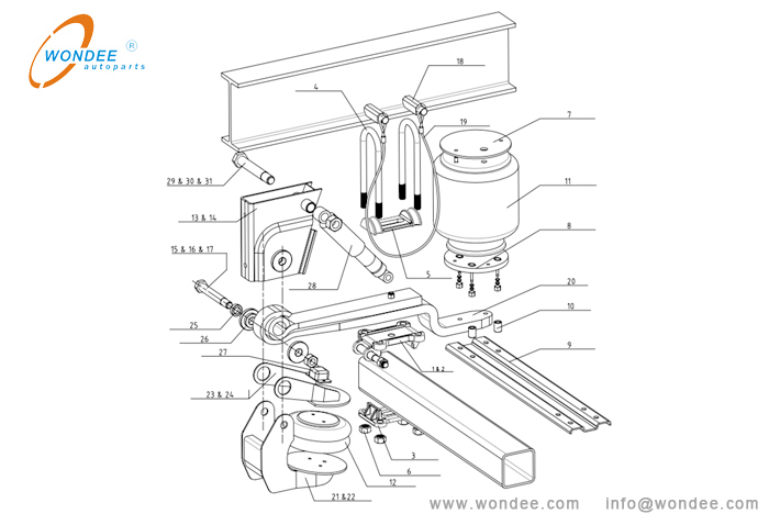 02-explosion Diagram من تعليق هواء رفع المحور المفرد