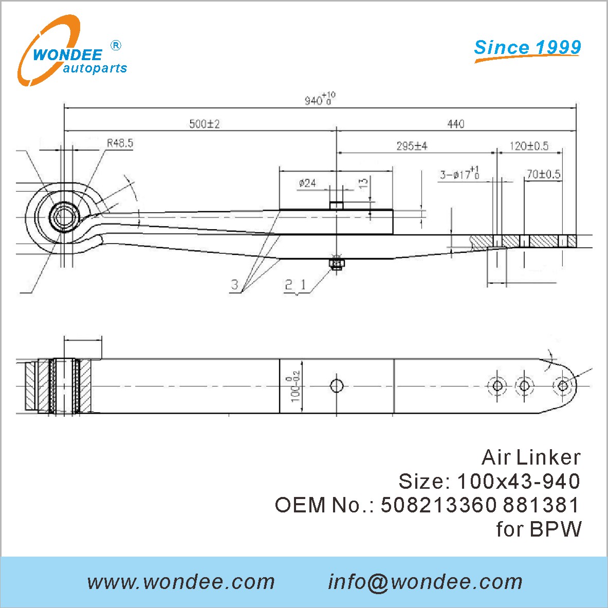 Wondee Autoparts Air Linker OEM 508213360 881381 لـ BPW