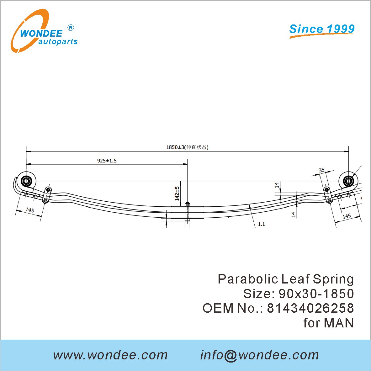 Wondee Light Duty Leaf Spring OEM 81434026258 للرجل