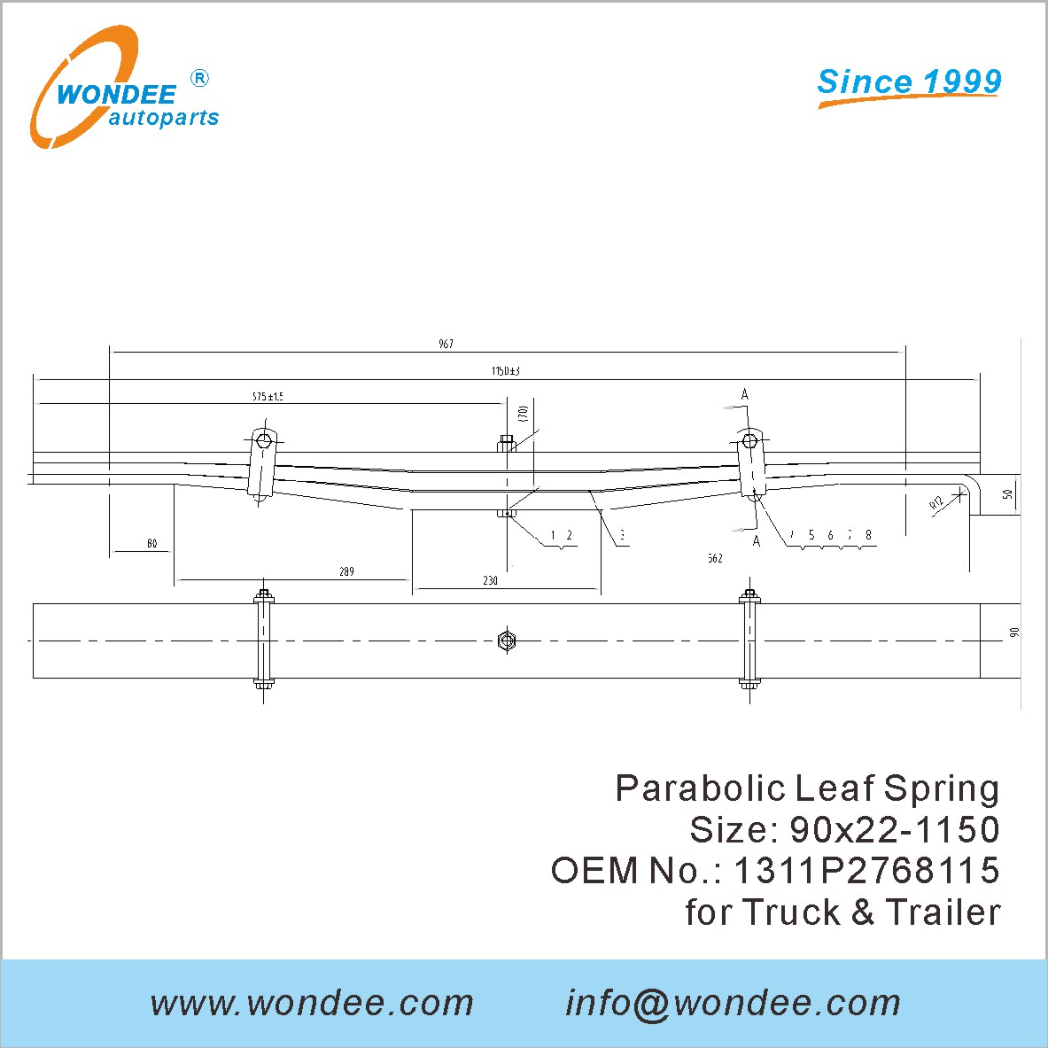 Wondee Light Duty Leaf Spring OEM 1311P2768115 للشاحنة والمقطورة