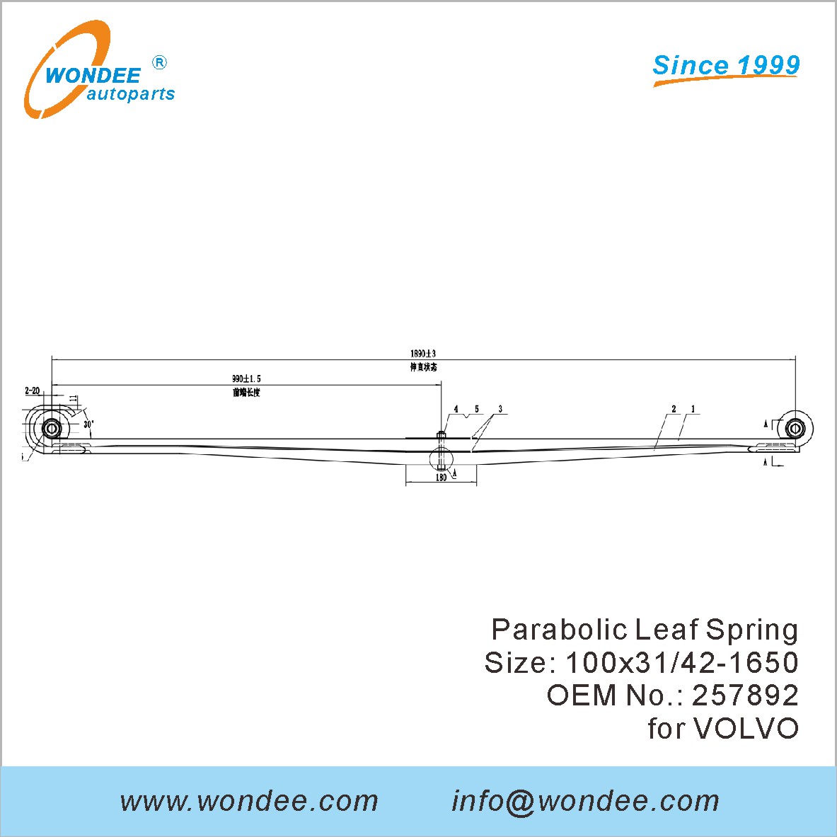 Wondee Light Duty Leaf Spring OEM 257892 for Volvo